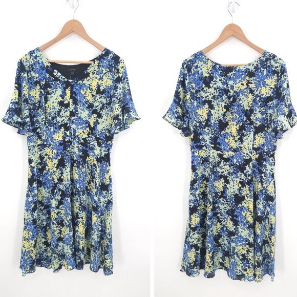 Talbots Chiffon Floral Dress Ruffle Sleeve A-Line Easter Party Womens 10 NWT - Picture 2 of 16